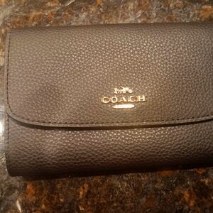 Coach Dark Brown Leather Wallet with Gold Logo